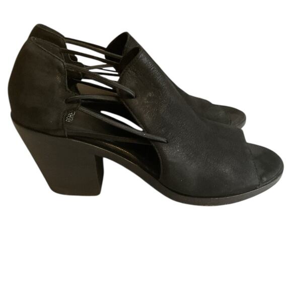Eileen Fisher Nikki Peep Toe Open Toe Block Heel Size 8 Black Suede Stretch Side - Picture 12 of 12